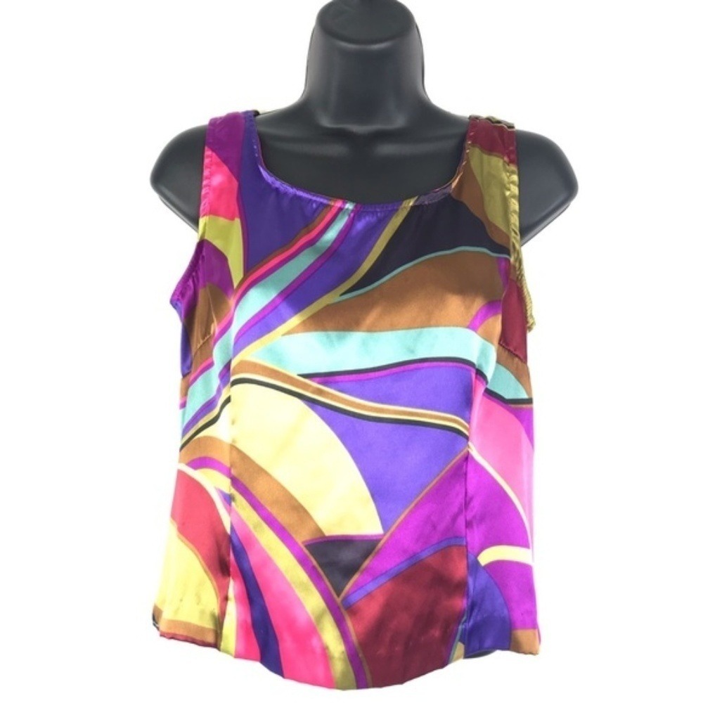 Vtg‎ Womens Abstract Geometric Tank Top L Multicolor Art to Wear 90s Maximalist